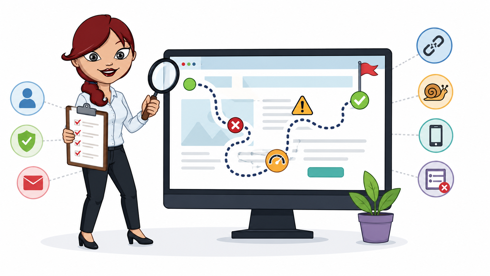 Illustration of a website professional conducting a Website Journey Assessment